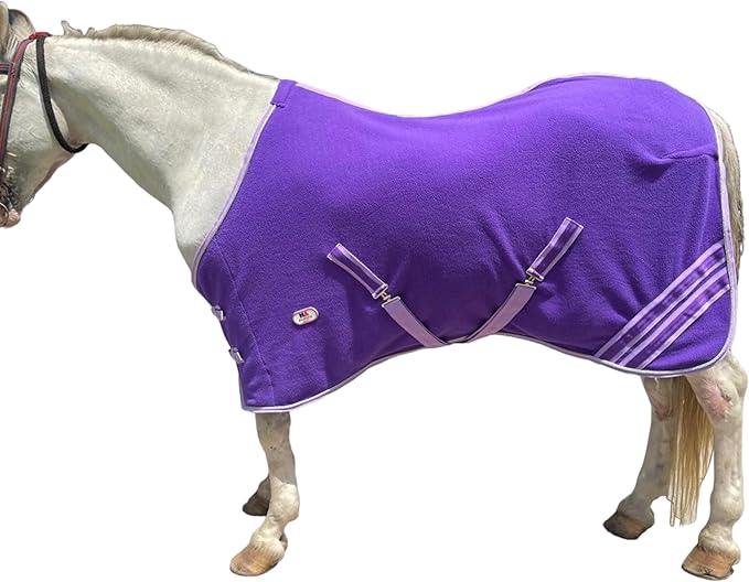 Majestic Ally Anti Pill Fleece Horse Blanket/Sheet with Silver Braided Rope (Purple, 74)