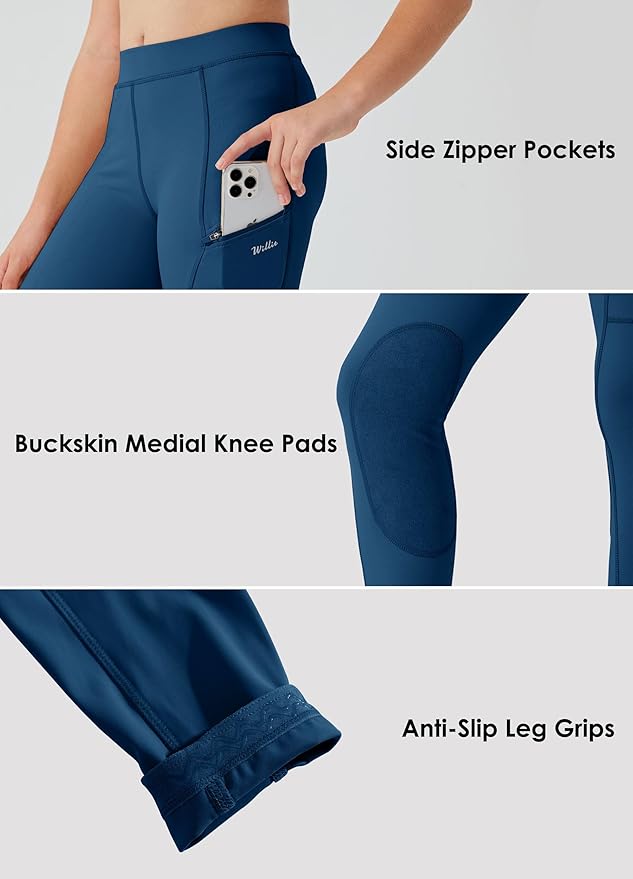 Willit Girls Horse Riding Pants Tights Kids Equestrian Breeches Knee-Patch Youth Schooling Tights Zipper Pockets
