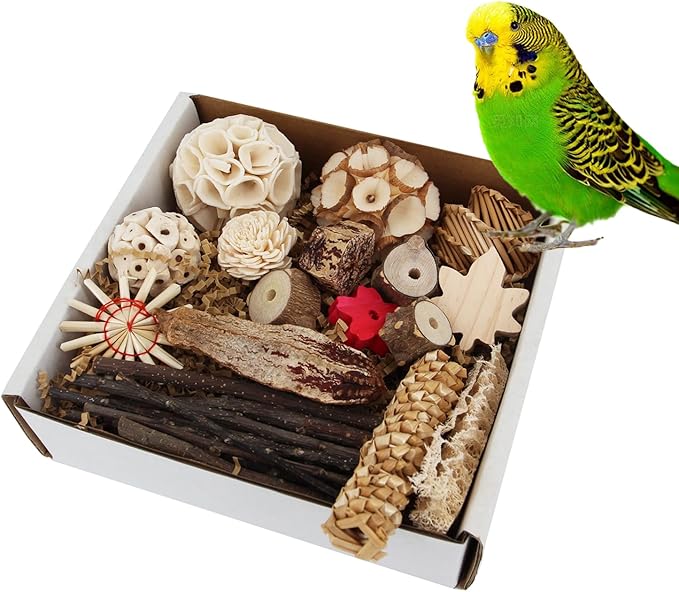 Natural Bird Parrot Toys,Interactive Chewing Foraging cage Toys for Parakeets,Cockatiels,Conures,Lovebird Budgie Small-Medium Birds