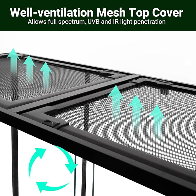 REPTI ZOO Large Glass Reptile Tank 48"x18"x36", 130 Gallon Vertical Reptile Terrarium with Front Opening Door & Ventilated Mesh, Paludarium Tank for Chameleon lizard Frogs Arboreal Reptiles Amphibians