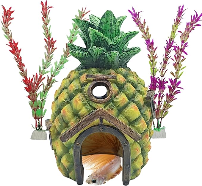 Tfwadmx Aquarium Decorations Resin Pineapple Fish Tank House Small Betta Fish Hideout Cave Shelter Decor Underwater Landscape Hut Aquarium Ornament for Shrimps Breeding Hiding(Green)