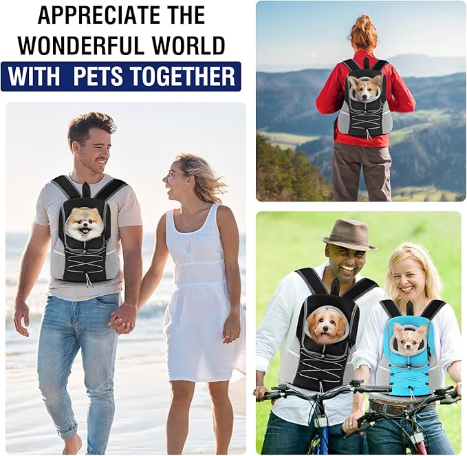 Pawaboo Pet Dog Carrier Backpack, Puppy Dog Travel Front Carrier for Small Medium Dogs Cats, Adjustable Breathable Dog Carrying Backpack with Safety Strips for Hiking, Walking (Black L Up to 14 lbs)