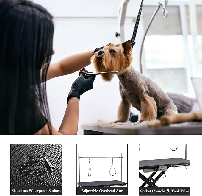 SoarFlash 49.6” Electric Lift Pet Dog Grooming Table,Heavy Duty Electric Grooming Table for Dogs&Cats,Heavy Duty Height Adjustable with Overhead Arm, Clamps, Two Grooming Noose