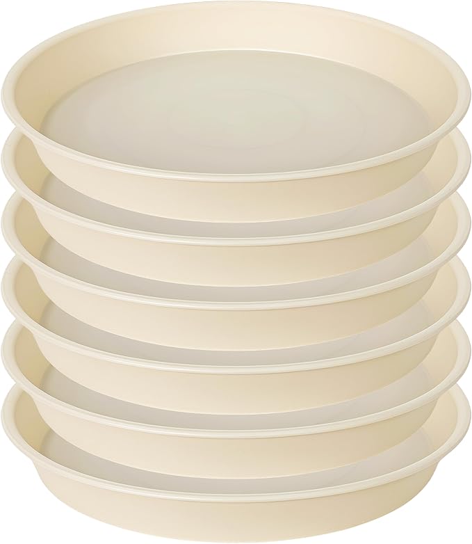 6 Pack of 8 inch Plant Saucer Blue, Plastic Plant Water Tray 8 inch Round, Flower Plant Saucers for Indoors, Dlant Dishes Saucer for Planter 7"/8" (8", Beige)