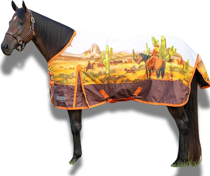 Jeffers Expression 1200 Denier Standard Neck Turnout Sheet, Cattle Drive, 75"- Waterproof, Breathable Horse Sheet with 0g Polyfill, No Insulation, Ideal Protection for Wind & Rain, Lightweight