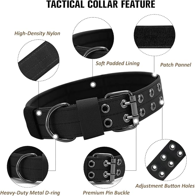 Tactical Dog Collar Military Adjustable Dog Collars Soft Nylon Training Collar with Patch Heavy Duty Metal Buckle Collars for Medium Large Dogs (Pink-1, L)