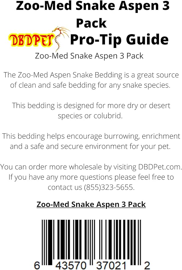 DBDPet (2 Pack) Aspen Snake Bedding - 24 Quart Bags - Perfect Bedding for Snakes - Includes Pro-Tip Guide