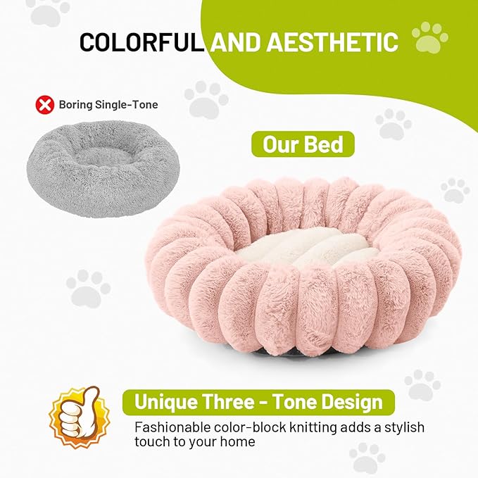 Cloudsoft Flower Cat Bed and Dog Bed, Washable Plush Pet Bed with Non-Slip Water-Resistant Bottom, Faux Furfor Cats & Small Dogs Up to 33 lbs, 29.9"x29.9" (Pink)