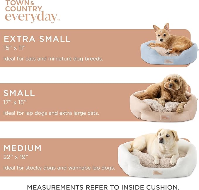TOWN & COUNTRY EVERYDAY CuddleTown Faux Linen Comfy Cozy Cuddler Pet Bed, Supportive & Calming, Non-Slip Bottom, Machine Washable Cover, Warm Taupe, Small 22"x20"x7"