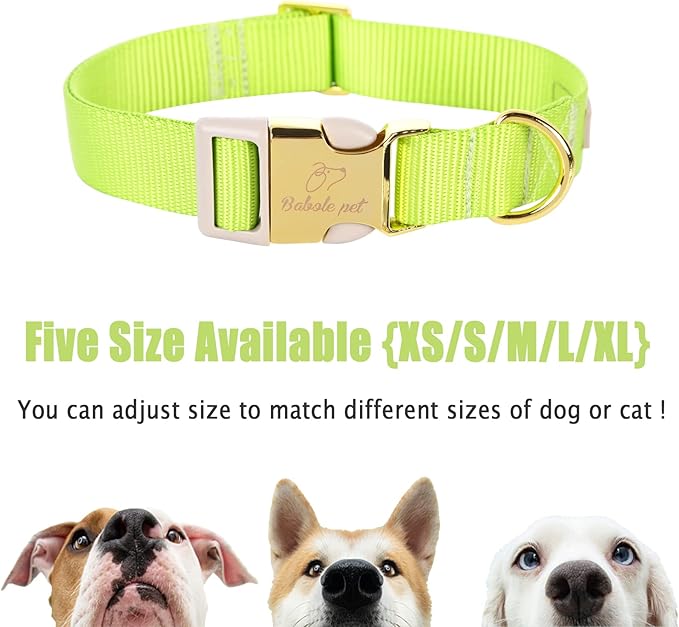 Nylon Dog Collar - Adjustable Fluorescent Green Soft Webbing Dog Collars for Small Medium Large Dogs Boy Girl Puppy Collar with Safety Metal Buckle S