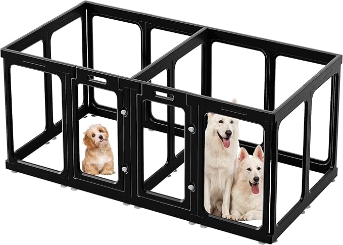 Clear Acrylic Dog Playpen with Door, for Puppy Cat Rabbit Transparent Pet Pen, Dog Playpen Indoor, Dog Fence, Easy Assemble & Cleaning Dog Pen for Small & Medium Dogs