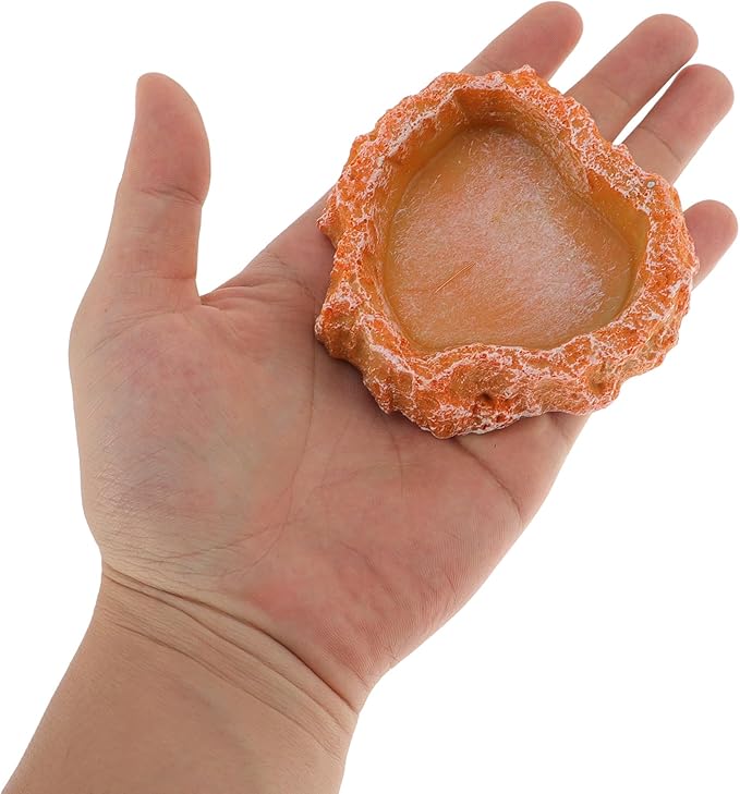 Reptile Food Dish, Resin Lizard Reptile Food Dish, Turtle Water Bowl, Terrarium Feeding Bowl Accessory for Lizard Tortoise Snakes Gecko, Orange, 3.54"x3.54"x0.98"