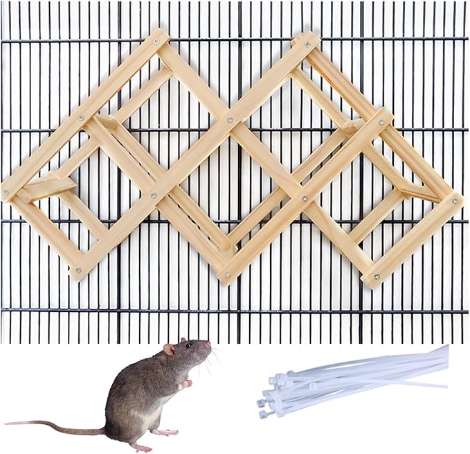 Wooden Rat Climbing Toys for Pet Rats - Natural Cage Accessories,Climbing Ladder,Hanging Enrichment Toys for Fancy Rats,Fun & Safe Play & Chew Activities,M