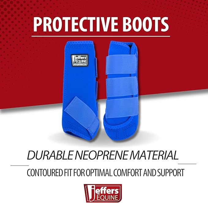 Jeffers Equine Protective Horse Boots 1 Pair Blue - Safe Neoprene Leg Guards & Comfortable Fit, Durable Strap Closures, Front & Hind Support, Equestrian Accessories for Travel & Riding -Large