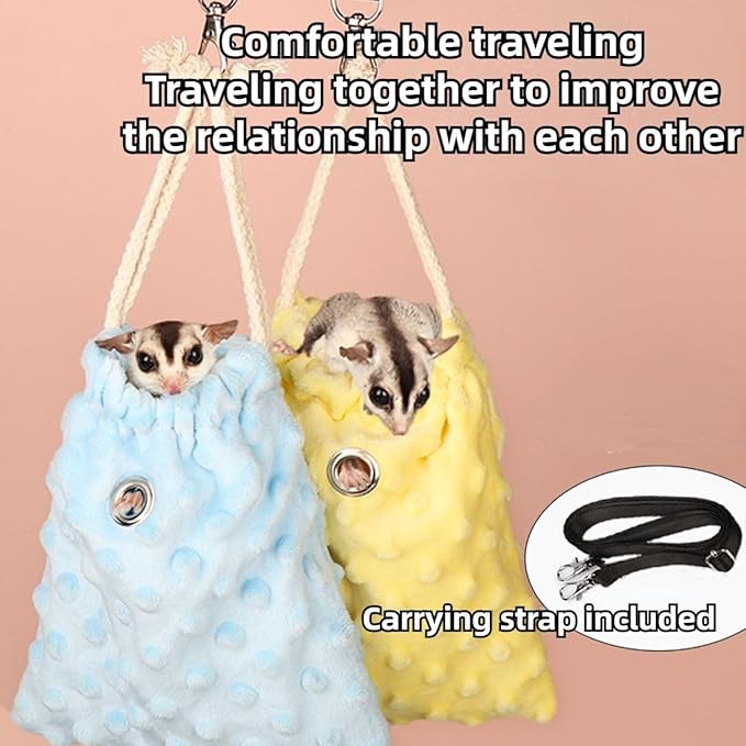Sugar Glider Bonding Pouch - Soft Sleeping Pouch with Breathable Vent & Drawstring Portable Travel Bag Small Animal Carrier for Sugar Glider Squirrel Hamster Rats Hedgehog Bird Parrot (Pink)