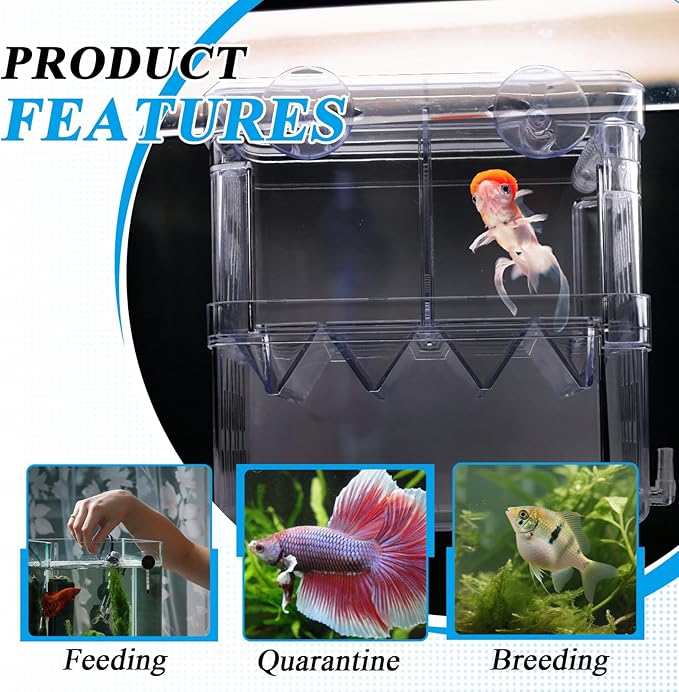 Floating Fish Breeder Box for Aquarium Divider, Transparent Fish Isolation Breeding Box with Suction Cups, Shrimp Tank Hatchery Fry Incubator for Clownfish Betta Guppy Acclimation