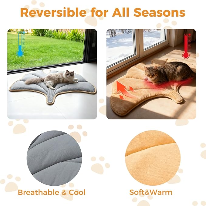 KOOLTAIL Upgrade Self Warming Cat Bed for Winter, Reversible Extra Cozy Pet Sleeping Blanket Pad for All Season, Thicken Self Heating Puppy Mats with Thermal Foil for Crate, Floor, Outdoor, Gingko