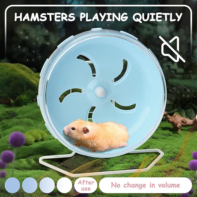 Blue 8.4" Silent Hamster Wheel with Height-Adjustable Stand, Quiet Spinning Hamster Exercise Wheels, Small Animal Chinchilla Running Toys Cage Accessories for Gerbils Mice Rats (Blue)