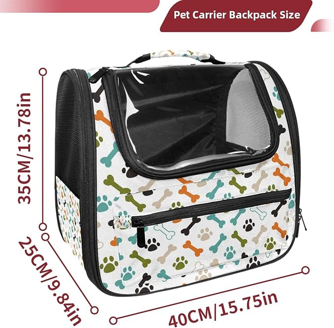 Colored Dog Cat Paw Footprint and Bones Cat Backpack Carrier Pet Backpack Carrier for Small Dogs and Medium cat Puppy Kitten Bunny