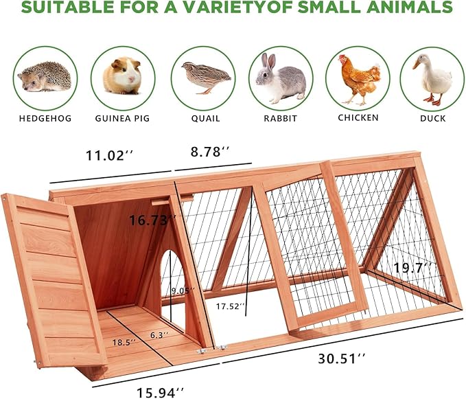 Rabbit Hutch & Chicken Coop Outdoor Small Animal Cage with Ventilated Wire Run, Emovable Tray for Quail, Bunnies, Guinea Pigs, Chicks – Backyard Poultry Hutch (Brown)