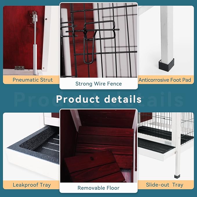 Petsfit Rabbit Hutch Indoor Guinea Pig Cages Bunny Cage with Pull Out Tray, Bunny Guinea Pig Cage Hutch Outdoor,red…