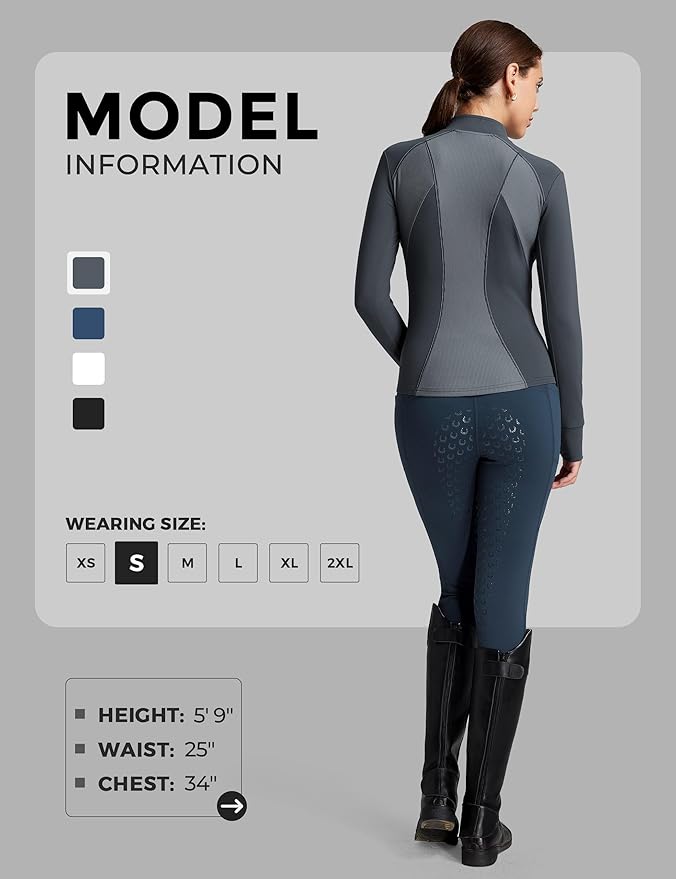FitsT4 Sports Womens Equestrian Riding Shirts Long Sleeve Fleece Lined Horse Full-Zip Winter Thermal Jackets