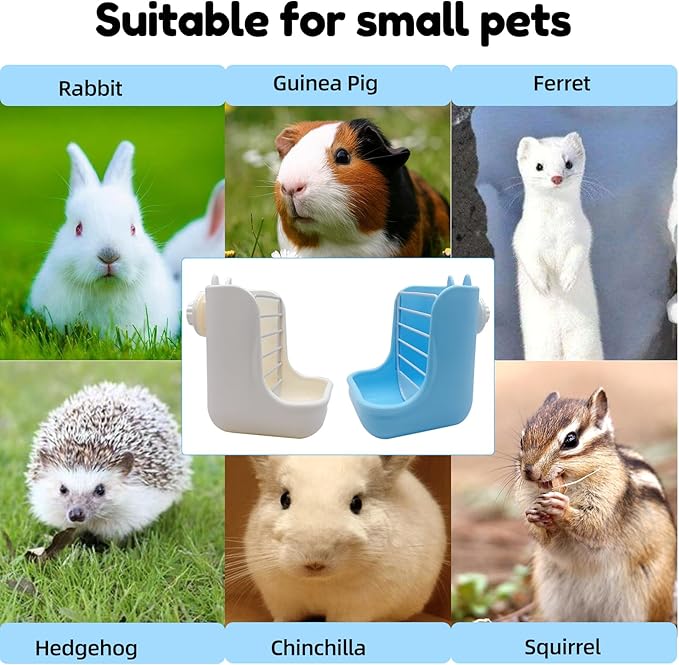 2PCS Rabbit Hay Feeders Rack 2 in 1 Guinea Pig Food Feeder Indoor Feeder for Rabbit Bunny Chinchilla Hamster (Blue+White)