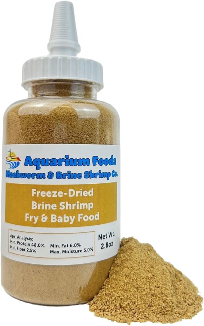 Aquatic Foods Inc. Brine Shrimp Powder-Small Bits Fry & Baby Food for Freshwater Fish, Marine Fish, Baby Pondfish, Corals, Anemones, All Tiny Nanofish, Fry and Babies…2.8oz Lg SB
