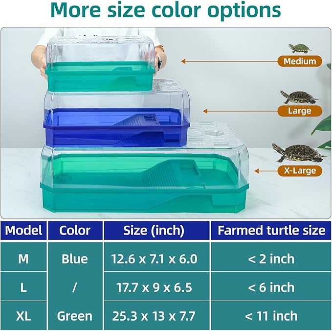 Turtle cage Tortoise Terrarium with Pump＆Filter with Shower Function Easy to Change Water and Clean Water for Turtle Horned Frog Hermit Crab Green, L