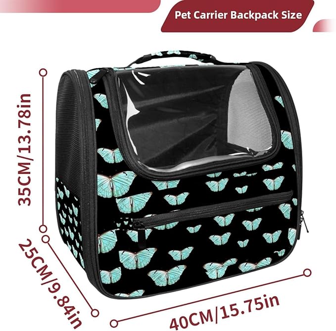 Butterfly on Black Background Pet Travel Carrier | Ventilated Comfortable Design with Safety Features | Ideal for Small to Medium Sized Pets Cats, Dogs etc