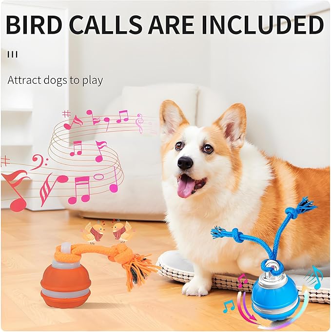 Interactive Dog Ball Toy,Interactive Dog Toys for small dogs,Peppy Pet Ball for Dogs,Motion Activate Rolling Dog Toy with Birdsong Squeaky Chewable Rope Tiny Fetch Dog Toys to Keep them Busy(Orange)