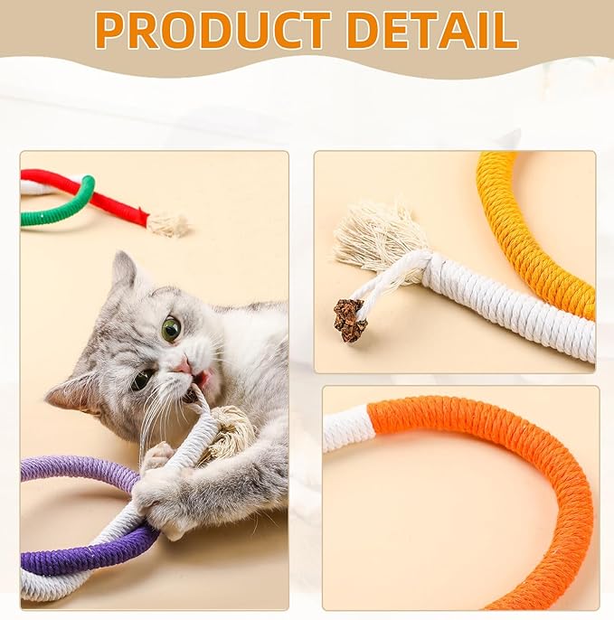 3-Pack Bent Cat Rope Toy, Pet Chew Toys, Interactive Tease Toys for Cats and Kittens, Bite-Proof Playthings, Cotton Rope Kitten Toys for Dental Care and Stress Relief, Pet Supplies