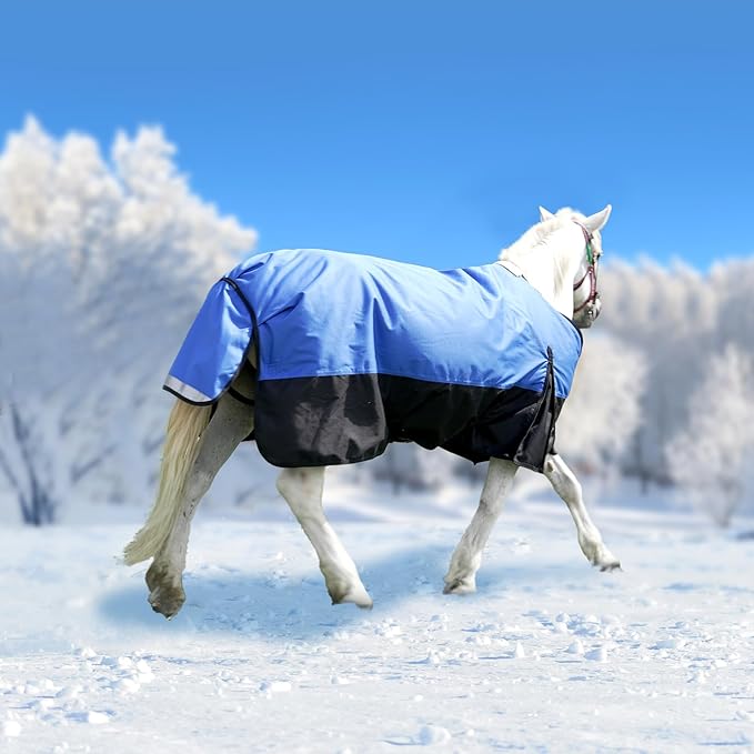 48” Winter Horse Blanket, 1200D Waterproof Poly Horse Turnout Blanket, Durable Tear-Resistant Thick Horse Blanket with Snuggit 220G Filling, Breathable Warmth Turnout Blankets for Horse