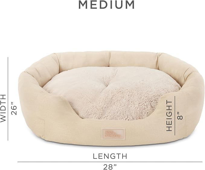 TOWN & COUNTRY EVERYDAY CuddleTown Faux Linen Comfy Cozy Cuddler Pet Bed, Supportive & Calming Egg Crate Foam, Non-Slip Bottom, Machine Washable Cover, Beige, Medium 28"x26"x8"