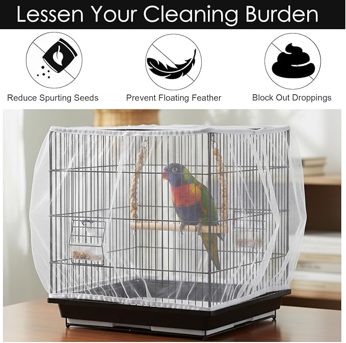 Bird Cage Seed Catcher, White Breathable Seed Catcher for Bird Cage, Universal Adjustable Birds Cages Cover Net Liner, Birds Accessories for Cages for Parrot Enclosures Stops Scatter