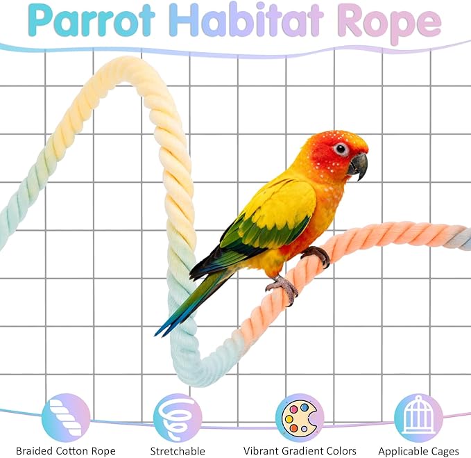 Bird Perch Rope, 4 Pcs 31.1” & 16.54” Bendable Cotton Rope Perches for Bird Cages, Interactive Birds Cage Accessories for Parrots, Parakeets, Cockatiels, Lovebirds, Budgies (2 Long + 2 Short)