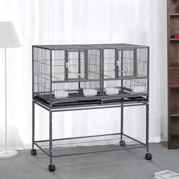 Topeakmart 4 Pack Divided Breeder Parakeet Canary Lovebird Finch Budgie Bird Cages W/Rolling Stand