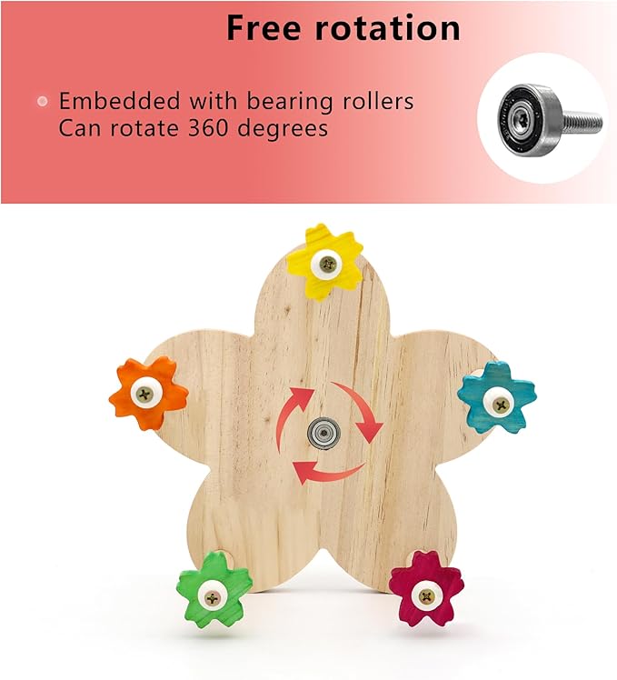 Bird Rotating Perch Toy,Durable Unique Wooden Ferris Wheel Parrot Toys with 5 Perches,Bird Cage Accessories for Parakeet, Cockatiel, Budgerigar,Conures, Lovebirds