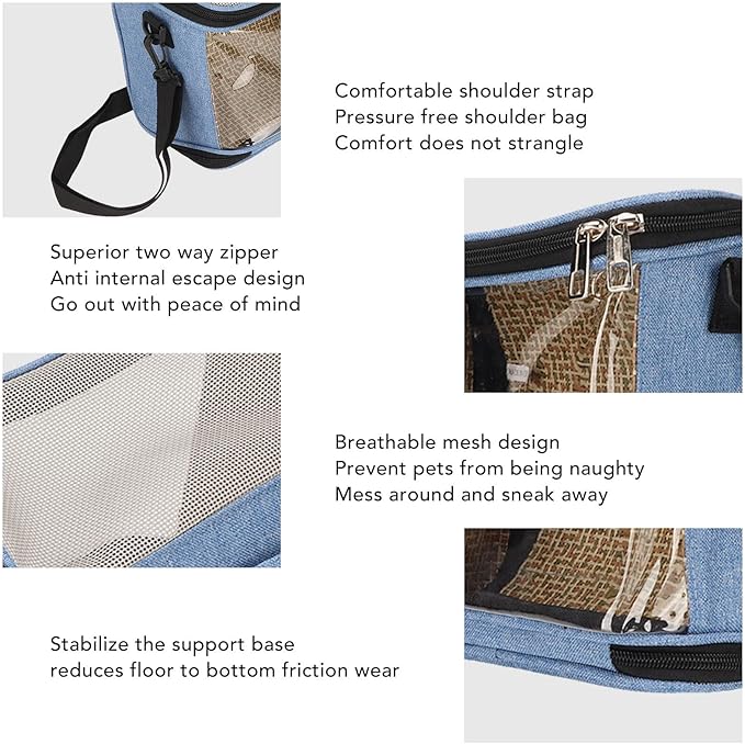 FLEXMAN Bird Carrier Bag, Portable Small Bird Travel Cage, Transparent Lightweight Breathable, Two Way Zipper Parrot Travel Cage with Side Pockets for Parrots, Birds, Hamsters, Small Lizards (Blue)