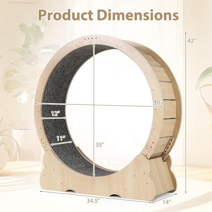 PETSITE 40 Inch Cat Exercise Wheel for Indoor Cats, Low Noise Cat Treadmill with Locking Mechanism, Carpeted Runway, and Teasing Toy