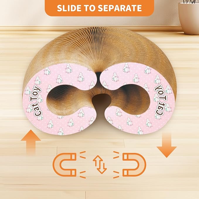 Collapsible Cats Cardboard Scratcher Interactive Pet Toys for Indoor Cats with Ring Ball Magnetic Kitten for Chase Scratch Pink