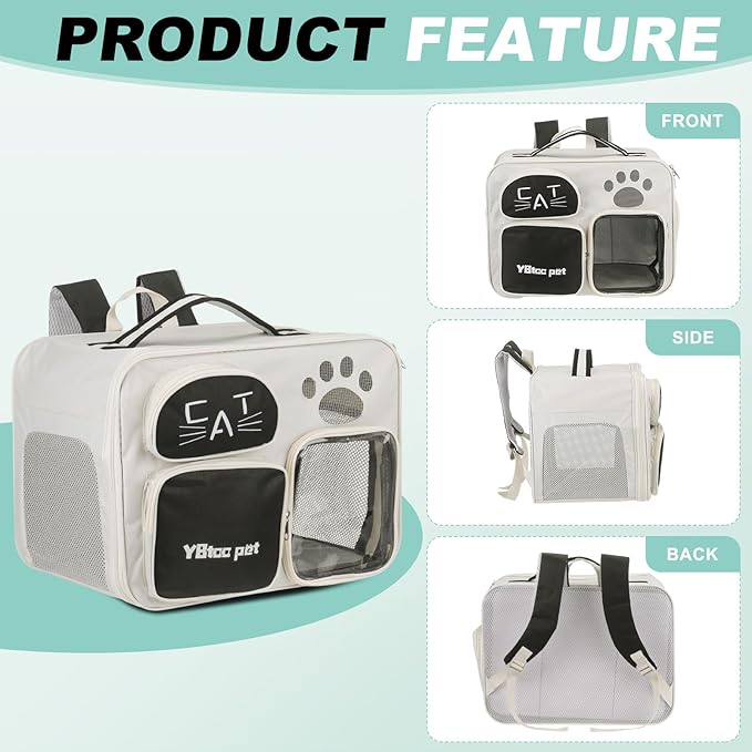 Cat Backpack Carrier, Breathable Dog Carrier Pet Supplies for Cats or Small Dogs Puppies, Intended for Hiking/Camping/Traveling (Black, 16"x10"x12")