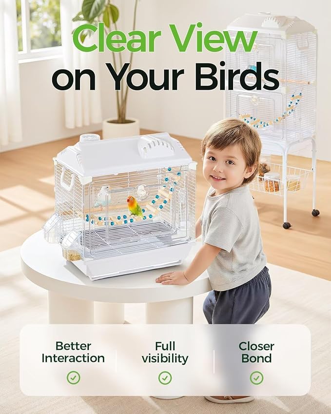 Clear View Bird Cage, Indoor & Travel Small Birdcage for Parakeet, Budgies, Cockatiels (Stand Sold Separately), Canary Jaulas para pájaros