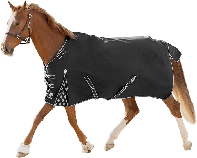 Equinavia Norse Lightweight 100g Fill Horse Rain Blanket | Waterproof Turnout Sheet - Black - 66 in - Black - 69 in