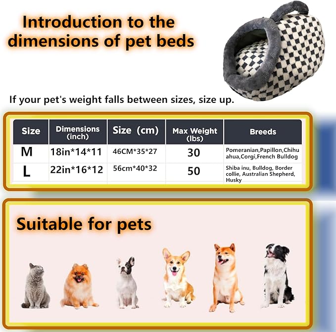 Dog Bed Cat Bed Small Medium Furniture Cat for Indoor Cats with Cover Cave Outdoor House Insulated House Ndoor Travel Hand(Grey, L)