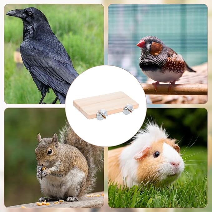 2PCS Bird Perch Platform Flat, 5.9 × 3.14 Inches Bird Cage Platform Birds Perch Stand Platforms Rectangle Stand Perches Shelf with Stainless Steel Washers for Cockatiel Rat Hamster Guinea Pig Conure