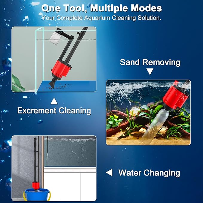 Aquarium Gravel Cleaner, Removable Water Changer, Automatic Changer with Multi-Function Nozzles, Strong Suction for Fish Tank Sand Cleaning, Water Changing and Waste Removal