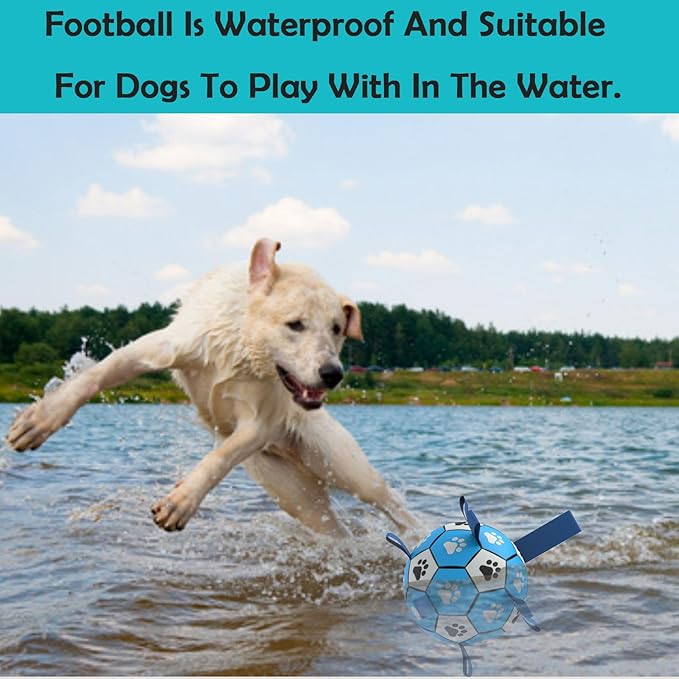Dog Soccer Ball, Interactive Toys for Tug of War, Puppy Birthday Gifts, Tug Toy, Water Toy, Durable Balls for Small & Medium Size(6 inch-Blue)