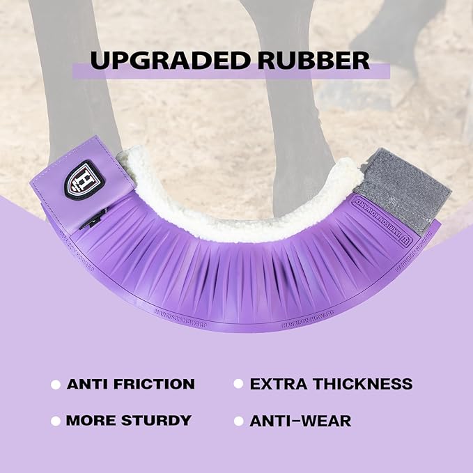 Harrison Howard Rubber Pull-on Bell Boots with Fleece Lining and Extra-Large Leather Touch-Close Tape Hoof Overreach Protection for Horses Sold in Pairs Violet XL