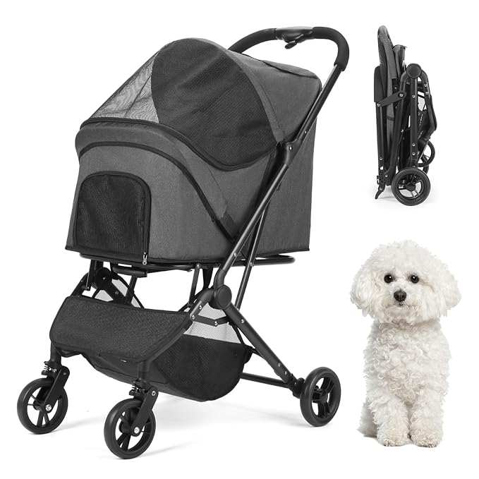 Wedyvko 3 in 1 Dog Stroller, Upgraded Frame, Pet Stroller for Medium Dogs, Shock Absorption, Luggage, Zipperless Entry, Storage Basket & Pouch, Cat Strollers with Dog Poop Bags & Dispenser (Gray-P11)